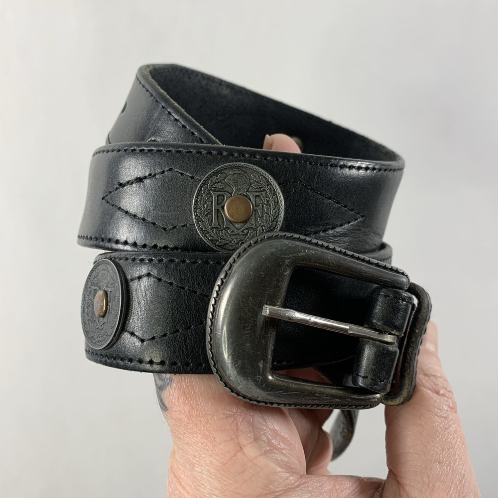 Vintage Dingo Mens Genuine Leather Concho Belt Sz 32 Black Western Biker Grunge